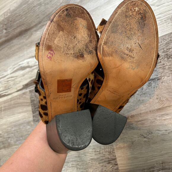 Givenchy Leopard Calf Hair Heeled Sandals Block Heel 39.5 Made in Italy - Picture 7 of 10
